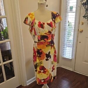 Isabella DeMarco Floral Multicolor Dress  CapSleeve Modified Vneck Empire 10 EUC